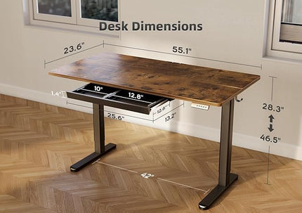 YDN Standing Desk with Drawers, Electric Adjustable Height 55 x 24 Inch Stand Up Desks for Home Office, Rustic Brown