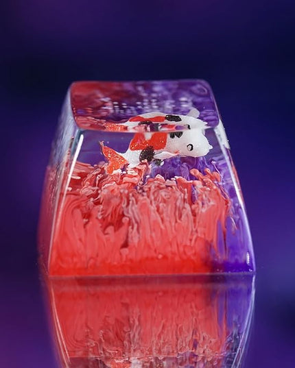 Kohaku Koi Artisan Keycap Orange and Purple Ocean Coral Reef R1 SA Profile Custom Keycaps 1U ESC Handmade Gaming Resin Key Cap Cherry MX Switch Compatible Mechanical Keyboard Koi Lover Gift