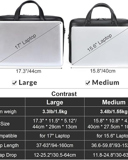 Masa Kawa Leather Briefcase for Men 15.6", 17" Laptop Computer Case Business Travel Work Messenger Cross Body Shoulder Bag