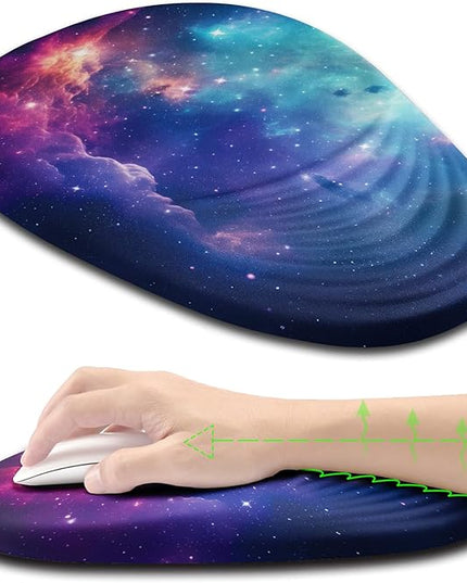 Ergonomic Mouse Pad Wrist Support, Mouse Pad with Wrist Rest, Entire Memory Foam & Non-Slip PU Base MousePads with Stepped-Wedge Design for Pain Relief, Desk, Office, Home, Galaxy