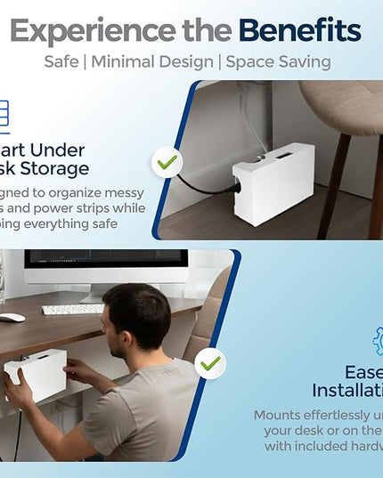 Kos Design Cable Management Box with Included Mounting Hardware – ABS Cord Organizer (12,7 x 7,8 x 4,5 in) | Heat-Tolerant Power Strip & Cable Storage | Wall-Mountable or Floor Use