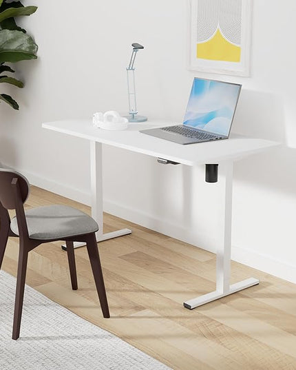 SANODESK Electric Standing Desk 48 x 24 Inches Whole-Piece Desktop Height Adjustable Stand Up Desk w/6-Button Controller Ergonomic Computer Desk for Home Office, White Frame + White Tabletop