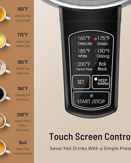 Electric Kettle Temperature Control, 1.7L Electric Kettle with 6 Temperature Settings, 1500W Cordless Hot Water Boiler Heater, Strix Thermostat, Touch Control, Auto-Shutoff/Boil-Dry Protection