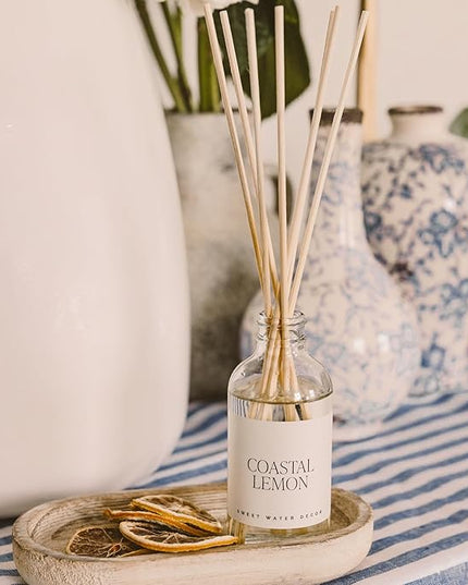 Sweet Water Decor Coastal Lemon Clear Reed Diffuser – Room Decor Aesthetic with Long-Lasting Premium Fragrance of Lemon, Sea Salt, Jasmine & Driftwood for 4 Months – Ideal for Home Décor