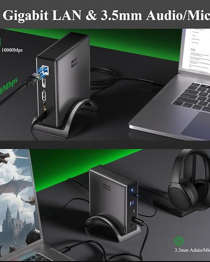 Minthouz USB C Docking Station for Laptop, Triple 4K Display with Dual DisplayPort & HDMI,140W Power Delivery, 10Gbps USB A/C Ports, Gigabit Ethernet, Audio/Mic USB C Hub for MacBook,Dell,HP,Surface