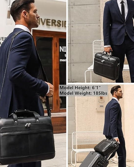 Masa Kawa Leather Briefcase for Men 17/15.6" Laptop Crossbody Shoulder Messenger Bag Business Travel Work Attache Case