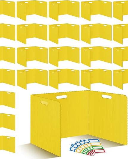 24 Pcs Desk Dividers for Students Classroom Plastic Privacy Folders Yellow Test Dividers for Students Desks Trifold Privacy Panel Partitions for School Teacher Supplies (24pcs Yellow)