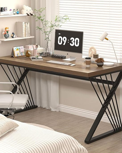 FOLUBAN Computer Desk, Modern Home Office Desk, Industrial Wood and Metal Study Writing Work PC Table for Bedroom Living Room, Rustic Oak, 47 Inch