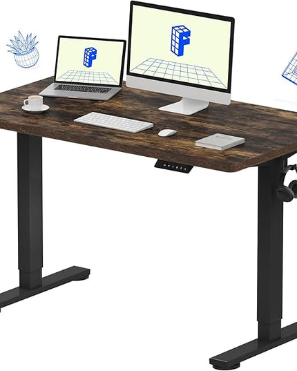 FLEXISPOT EN1 One-Piece Standing Desk with 1-Inch Thick Desktop, 48"x24" Electric Height Adjustable Desk for Home Office & Multi-Device Workstations, Rustic Brown