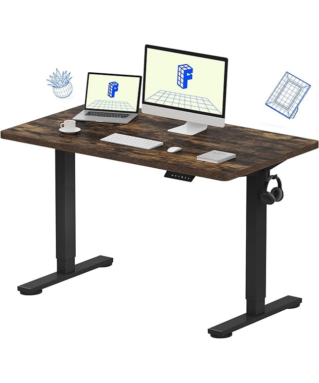 FLEXISPOT EN1 One-Piece Electric Height Adjustable Standing Desk, 48 x 24 Inches Electric Sit Stand Desk Home Office Desks (Black Frame + Rustic Top, 2 Packages)