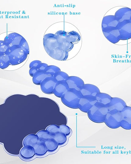 Gel Cloud Keyboard and Mouse Wrist Rest, Cute Wrist Support and Arm Support Rest for Typing Pain Relief，Suitable for Office/Computer/Laptop/Gaming Set-Blue