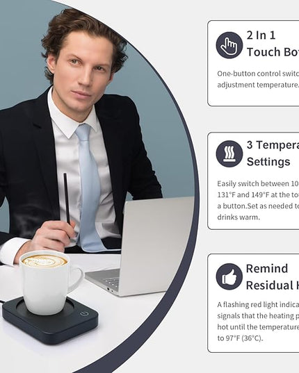 AnbanglinCoffee Mug Warmer, Smart Cup Warmer for Desk, 3 Temperature Control & Auto Shut Off, Electric Cup Warmer for Heating Candle,Milk,Tea,Beverage (Dark Blue-No Cup)