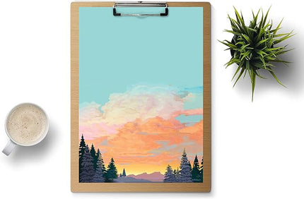 Stonehouse Collection Landscape Stationery - 60 Decorative Writing Paper Sheets - Printed Stationery Paper with Forest and Mountain Design - 8.5 x 11