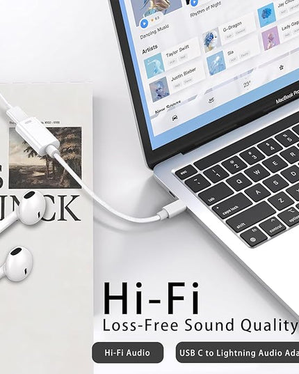 USB C to Lightning Headphone Audio Adapter, Type C Male to Female Lightning Earphone Converter with Charge/Data Transfer, Compatible with iPhone 16/15 Plus/Pro/Max, iPad Pro/Air 6/5/4, MacBook