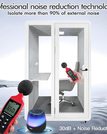 Soundproof Office Pod Booth, Quiet Meeting Pod with Acoustic Panels, Portable Modular Pod, Privacy Booth for Private Phone Calling, One to Two Person Workspace with Sound Isolation W55in D48in H92in