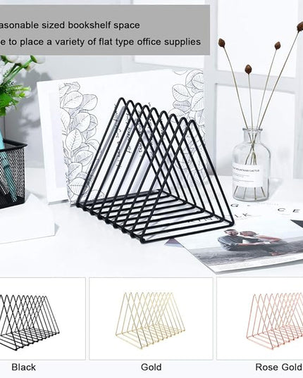 Urban Deco Triangle Desk Organizer - Metal Wire Magazine Holder, 10 Sections, Decorative File Folder Organizer, Vinyl Record Storage, Office File Holder - Black