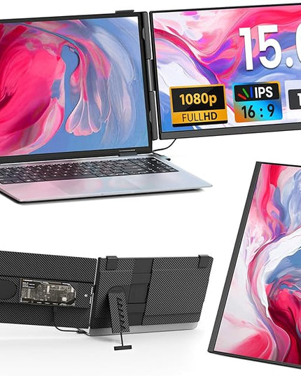 Cevaton Laptop Screen Extender - 15.6" FHD 1080P Portable Monitor for Laptop, Detachable & Plug and Play Dual Monitor Extender for 13"-17.3" Laptops, Compatible with Wins/Mac/Android/Chrome
