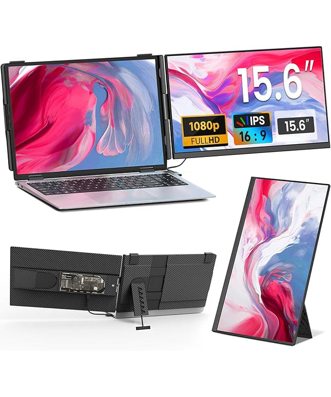 Cevaton Laptop Screen Extender - 15.6" FHD 1080P Portable Monitor for Laptop, Detachable & Plug and Play Dual Monitor Extender for 13"-17.3" Laptops, Compatible with Wins/Mac/Android/Chrome