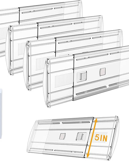 4 Pack Adjustable Drawer Dividers for Clothes,5" High Expandable From 13-21" Clear Drawer Organizers, PC Plastic Separators for Dresser/Bedroom/Bathroom/Kitchen/Office Storage