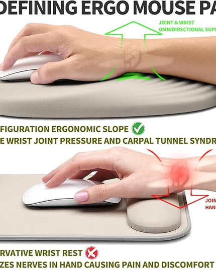 Hokafenle Ergonomic Mouse Pad Wrist Support, Terraced Slope Carpal Tunnel Wrist Pad for Mouse with Unibody Memory Foam, Wrist Rest Pain Relief Mousepad (Apricot, 11.8x7.9 in)