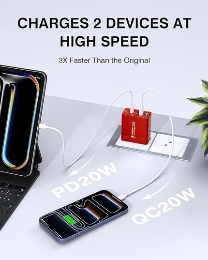 2Pack USB C Fast Charger Block,60W 5-Port Type C Wall Charger Brick,2 USB A and 3 USB C PD3.0 Multiport Charging Plug Power Adapter Brick Cube for iPhone 17/16/15/14/13,Pad Mini/Pro, GalaxyS23 S22