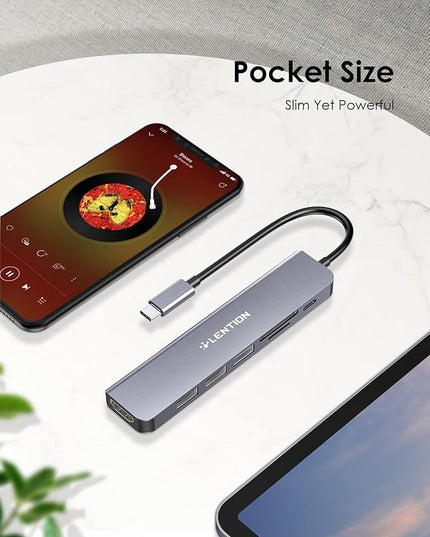 LENTION USB C Hub with 100W Charging, 4K HDMI, Dual Card Reader, USB 3.0 & 2.0 Compatible MacBook Pro, New Mac Air/Surface, Chromebook, More, Stable Driver Adapter (CB-CE18, Space Gray)