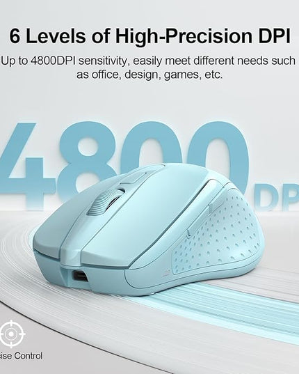 TECKNET Wireless Mouse (BT5.0/3.0 & 2.4G) Rechargeable 4800 DPI Silent USB A & Bluetooth Mouse 6 Buttons, Wide Compatibility - Lightblue