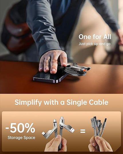 SHEZI 4-in-1 USB C Cable 3FT Compatible with Lightning Cable 90 Degree, [Fast Charging&Data Transfer] Flat Nylon Braided Charger Cord Combo, USB A/C to C/L Multi Charge Cable for iPhone/iPad