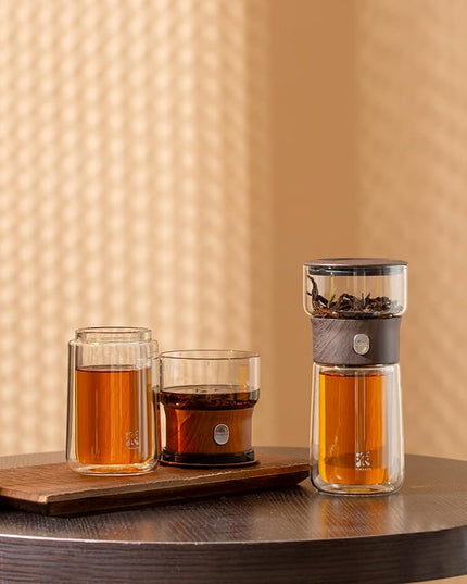 ZENS Modern Glass Infuser Teapot, One Touch Tea Maker for Loose Leaf Tea with Insulated Mug and Portable Case. Enchanted Pot Alternatives for Tea Lover Gifts