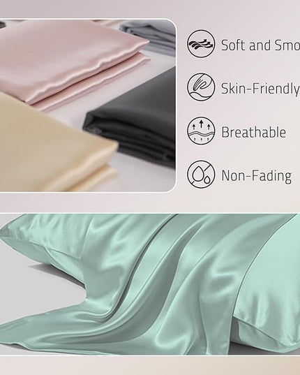Mulberry Silk Pillowcases Set of 2, Both Sides Real Silk Pillowcase for Hair and Skin Prevent Acne Organic Silk Pillow Cases 2 Pack with Hidden Zipper, Sage Green, Standard (20"×26")