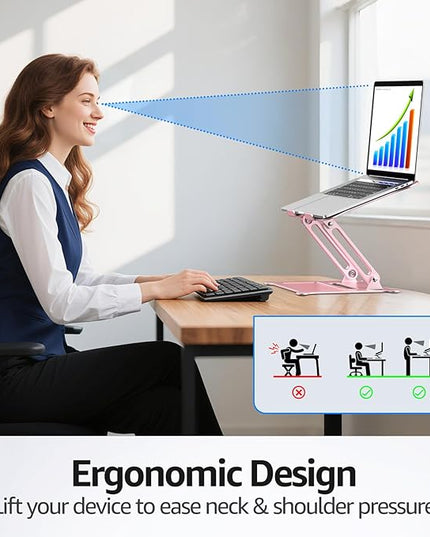 Urmust Laptop Stand for Desk Aluminum Computer Stand Riser Holder for Laptop Compatible with MacBook Air Pro, Dell, HP, Lenovo Samsung, Alienware All Laptops 11-15.6"(Pink)