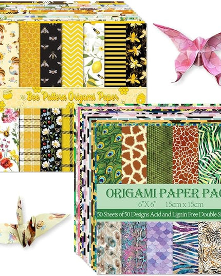 Origami Paper Kit Dobule Sided 100 Sheets 100 Colors 6 Inch Japanese Chiyo Square Easy Fold Arts Crafts DIY Handwork Origami Papers Animal Fur Bee