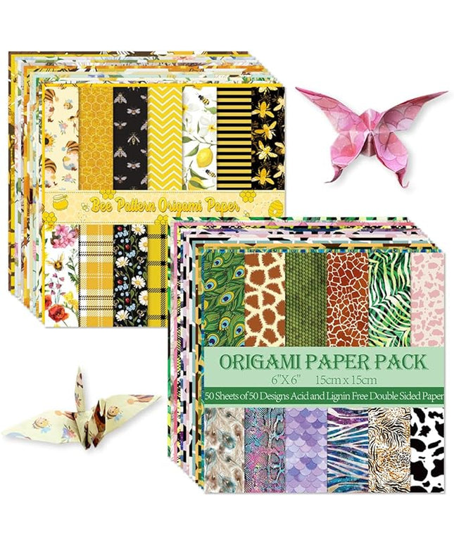 Origami Paper Kit Dobule Sided 100 Sheets 100 Colors 6 Inch Japanese Chiyo Square Easy Fold Arts Crafts DIY Handwork Origami Papers Animal Fur Bee