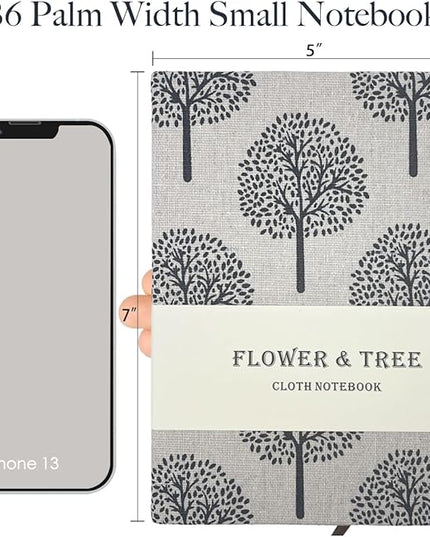 B6 Small Notebooks 5x7, Linen Cloth, Hardcover, Lay Flat, Ruled & Blank 264 Pages Thick Sketchbook, Black Tree Beige Fabric, Wear-resistant Writing Journal