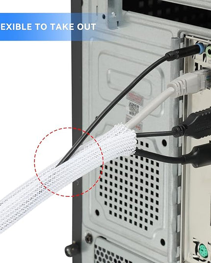AGPTEK Cable Sleeve Cover, 6.6ft - 1.5 inch Desk Cord Organizer Cable Hider, Home Office Wire Management Computer TV Wire Loom Tubing, Pet Proof Cord Protector, from Cat Dog Chewing, White