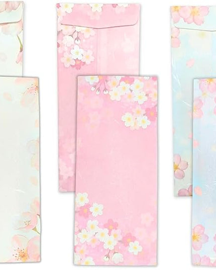 Japanese Cherry Blossom Envelopes 24 Pack (8 Pack x 3 Different Design Set), Made in Japan, Elegant Washi Paper, Self Sealing, Sakura