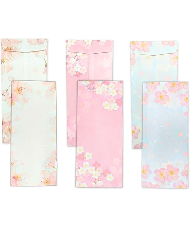 Japanese Cherry Blossom Envelopes 24 Pack (8 Pack x 3 Different Design Set), Made in Japan, Elegant Washi Paper, Self Sealing, Sakura