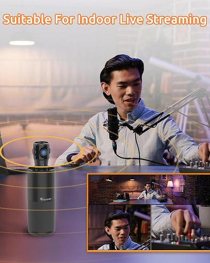 TOUCAN 360-Degree Video Conference Camera, 1080p HD Webcam with 4 Noise Reduction Mics, Speaker, AI Tracking, Works with Zoom, Google Voice, Microsoft Teams and More, for PC/Mac/Tablet