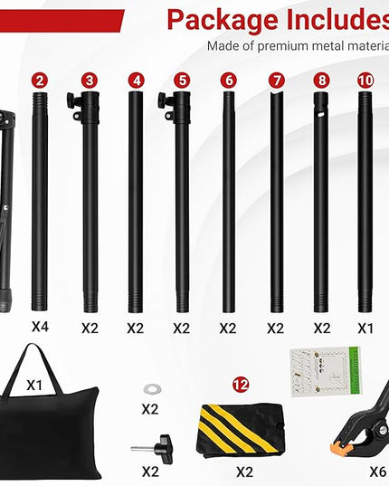 JSungo 10x10 FT Backdrop Stand for Parties, Adjustable Photo Backdrop Stand Kit with Carrying Bag, Portable Background Stand Backdrop for Wedding, Photoshoot, and Photo Studio