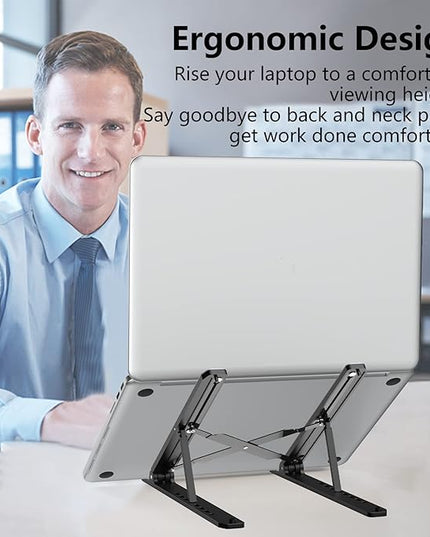 Laptop Stand for Desk, Adjustable Laptop Riser ABS+Silicone Foldable Portable Notebook Holder, Ventilated Cooling Notebook Mount Computer Stand for 10-15.6” Laptops,Tablets-Black