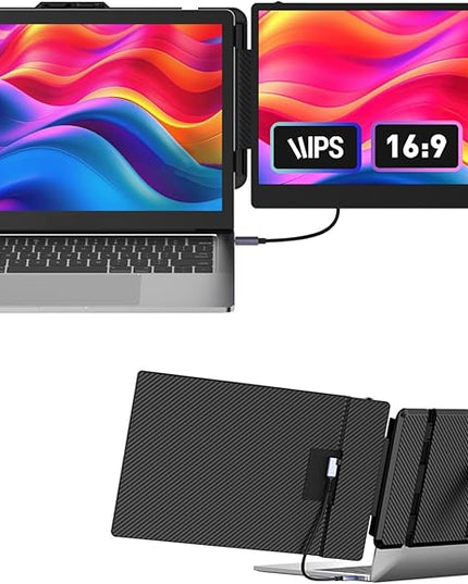 Laptop Screen Extender 14-inch, 1080P FHD Portable Monitor, Type-C/HDMI/USB-A Plug & Play, Laptop Monitor Extender fits Laptops with Screen up to 15.35" Wide, Compatible with Windows, Mac, Chrome