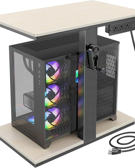 Height Adjustable Computer Tower Stand with Wheels and Charging Station,2-Tier PC Stand for Floor or Carpet,PC Holder Under Desk for ATX-Case,Office,Home,Gaming Room (White)