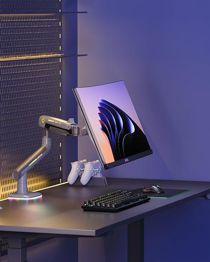 NB Gaming Monitor Arm or for 32 to 60 Inches Screen, Load up to 20 kg, VESA 75/100, RGB-Light, Heavy Duty, Multi Angle Adjustable, Premium Aluminum, Lake Blue