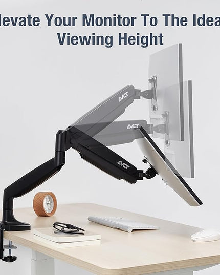 AVLT Single 17"-45" Monitor Arm Desk Mount Premium Mechanical Spring fits One Flat/Curved/Ultrawide Monitor Full Motion Height Swivel Tilt Rotation Adjustable, Black