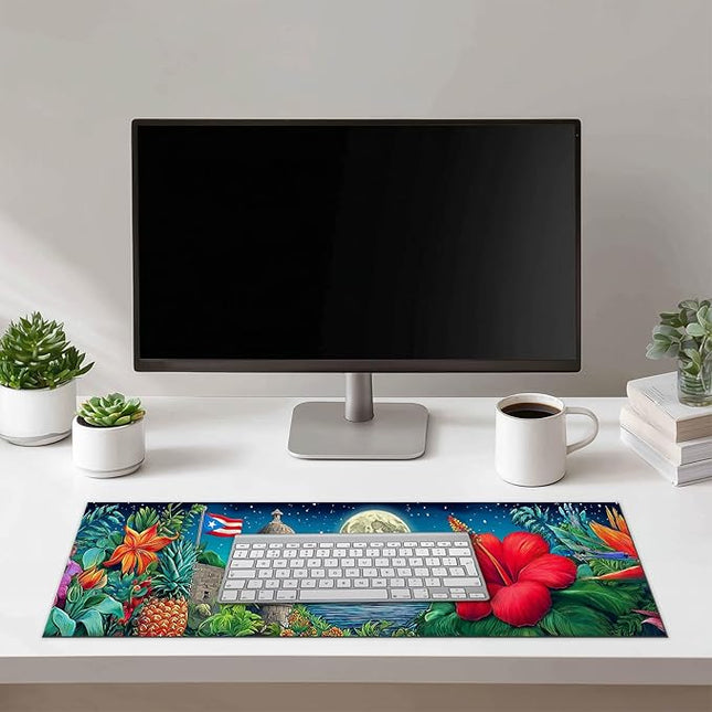 Large Mouse Pad Gaming Mousepad 31.5 x 11.8 Inch Keyboard Desktop Mat Diatomite XL Mouse Pad for Home and Office Desk Accessories with Tropical Coast Moonlight Floral Artwork
