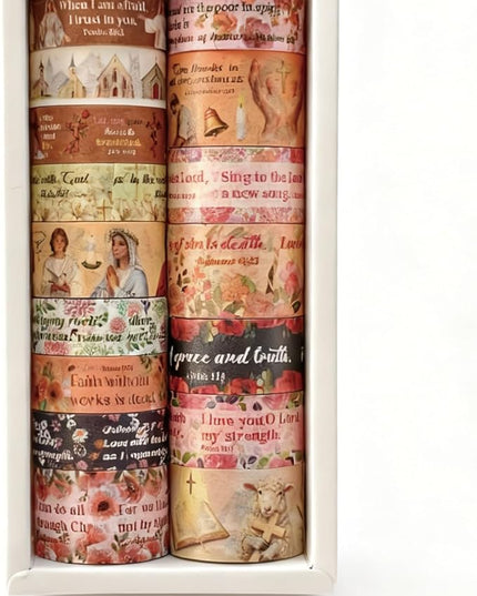 Bomichi Christian Washi Tape, 16 Rolls Aesthetic Colored Decorative Cute Scrapbook Tape for Scrapbooking Supplies Journaling Craft Junk Journal