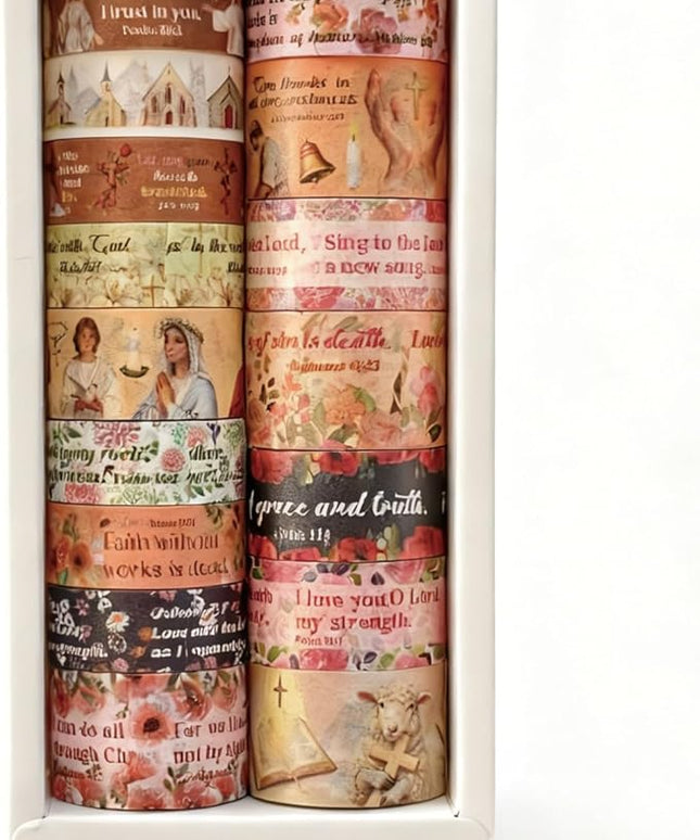 Bomichi Christian Washi Tape, 16 Rolls Aesthetic Colored Decorative Cute Scrapbook Tape for Scrapbooking Supplies Journaling Craft Junk Journal