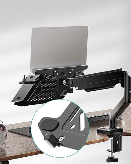 WALI Laptop Desk Mount, 2-in-1 Monitor Mount Fit 17” Notebook and 34” Monitors, Laptop Stand for Desk Adjustable Height, Gas Spring Monitor Arm with Laptops Holder, Up to 22-26.4lbs(GSMP001LPN), Black