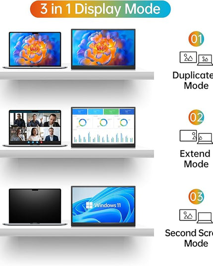 MNN Portable Monitor 14 inch FHD 1920 * 1200P USB C HDMI Ultra-Slim IPS Travel Display w/Speakers, HDR Plug&Play, External Monitor for Laptop PC, Phone,Mac(400cd/m² Brightness)