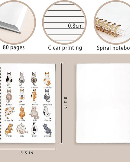 Cat Notebook Journal, Cat Office Supplies Notebooks for School, Cat Lover Gifts for Women Men, Cat Gifts for Girls, Cat Notepad 5.5x8.3 Inch